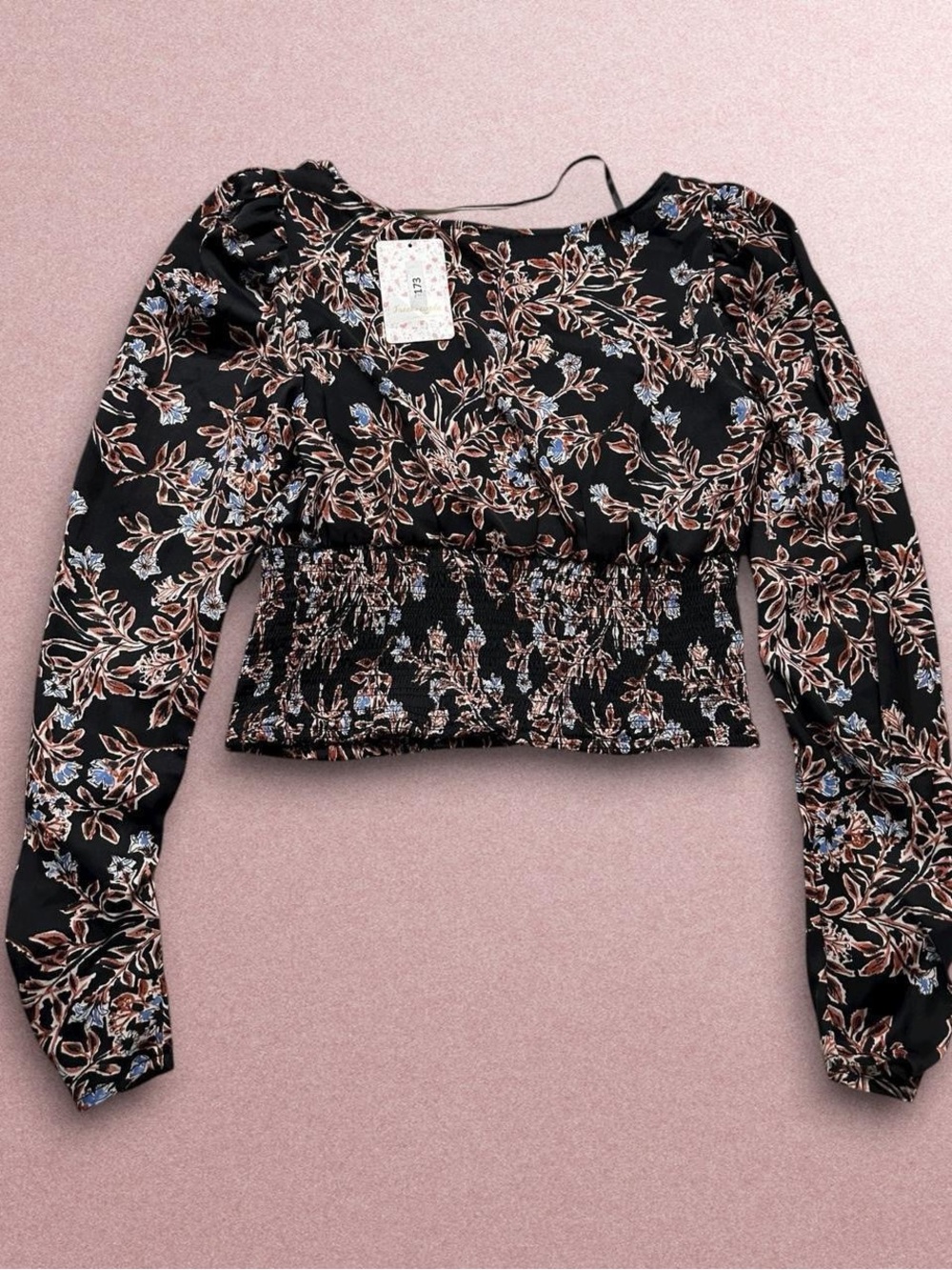 Free People black floral blouse Size Small black